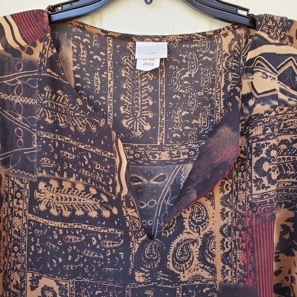 Studio C Plus sz 26 / 28 Tribal print sheer bell sleeve Earthy tones tunic - Picture 5 of 14